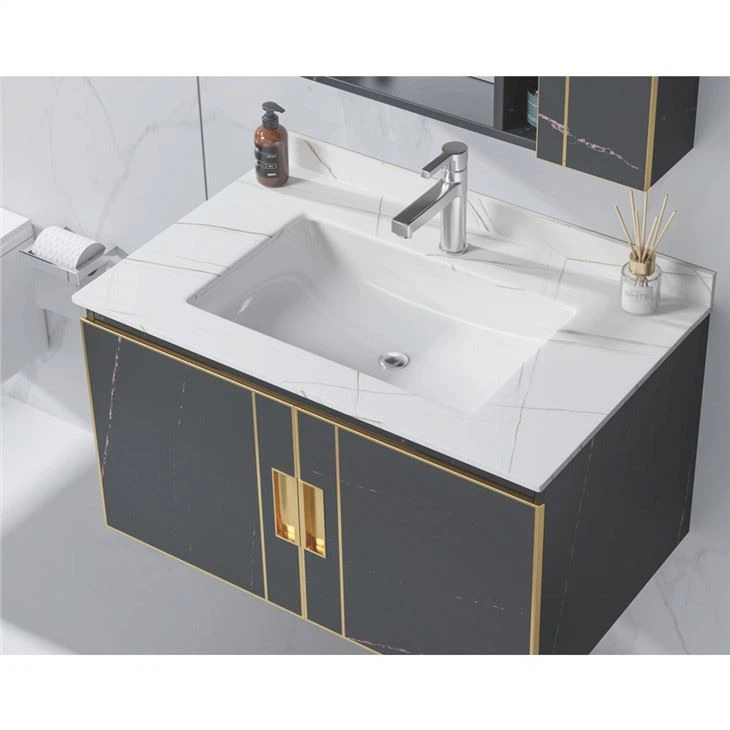 black bathroom vanity with sink